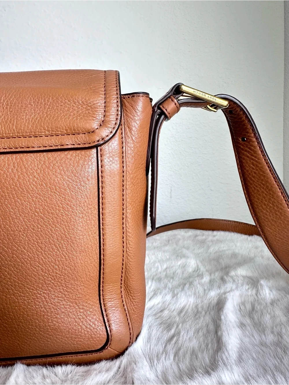 Tory Burch Frances Saddle Bag pebbled leather brown tassel